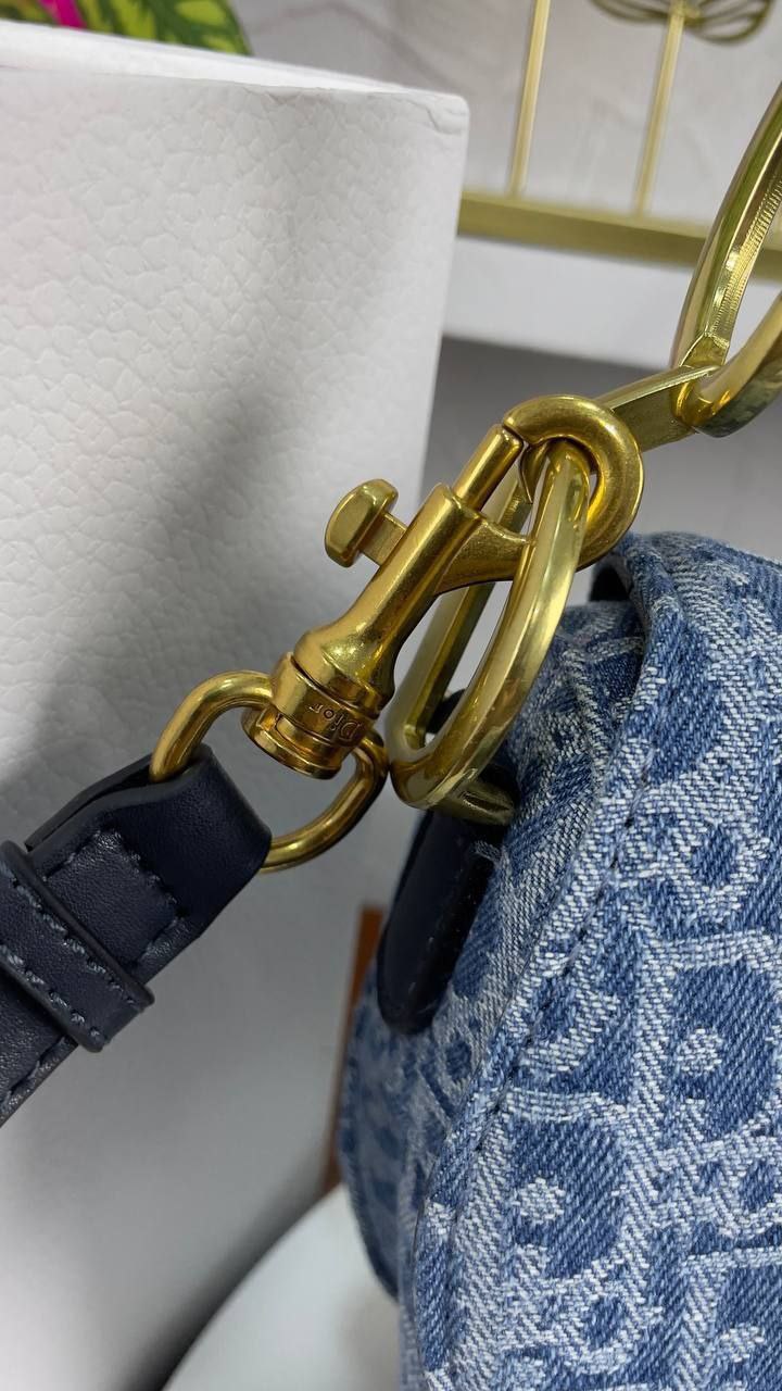 the iconic blue Oblique canvas design with signature “D” hardware in gold-tone metal ( Mirror )