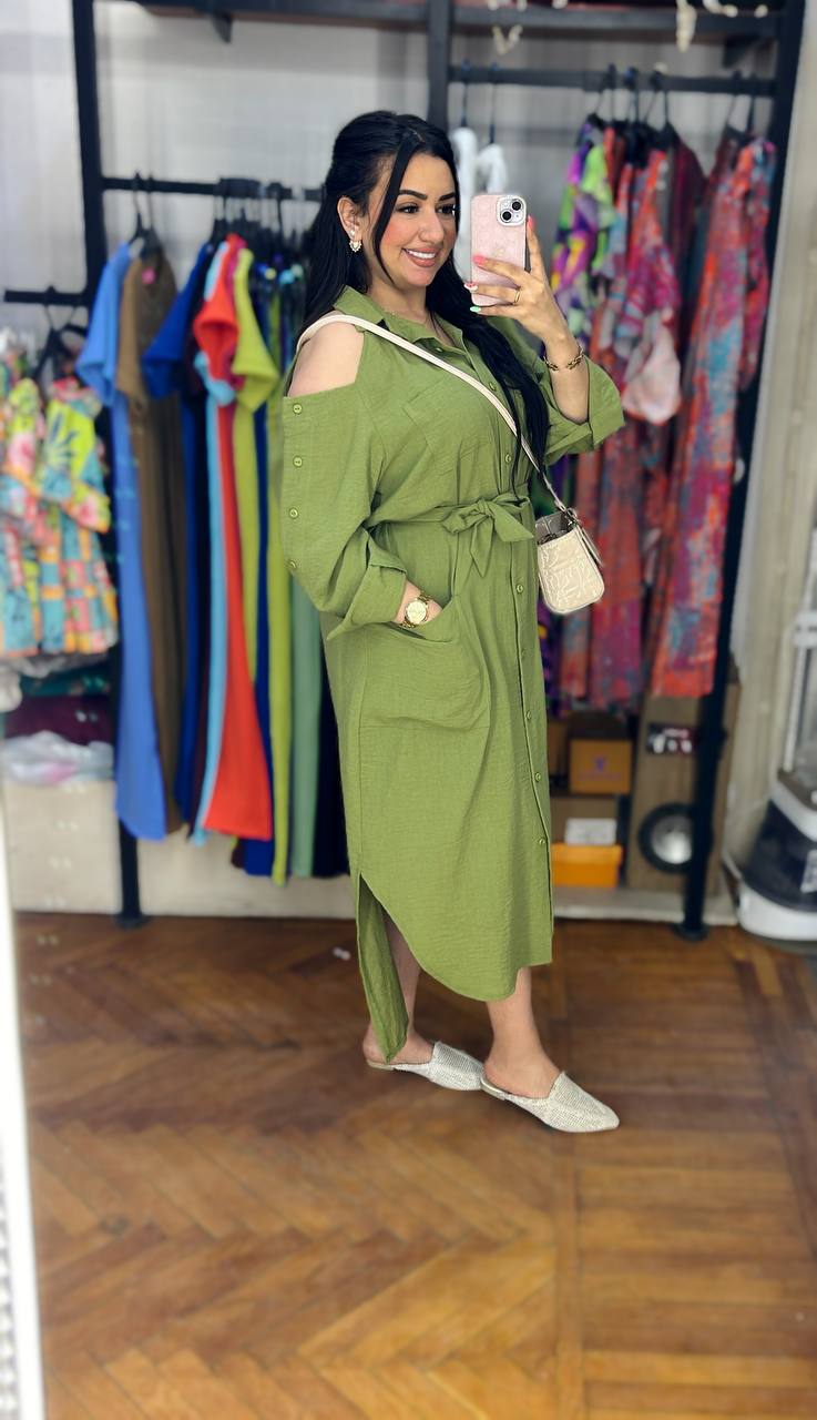 Breezy Elegance: Linen Shoulder Dress