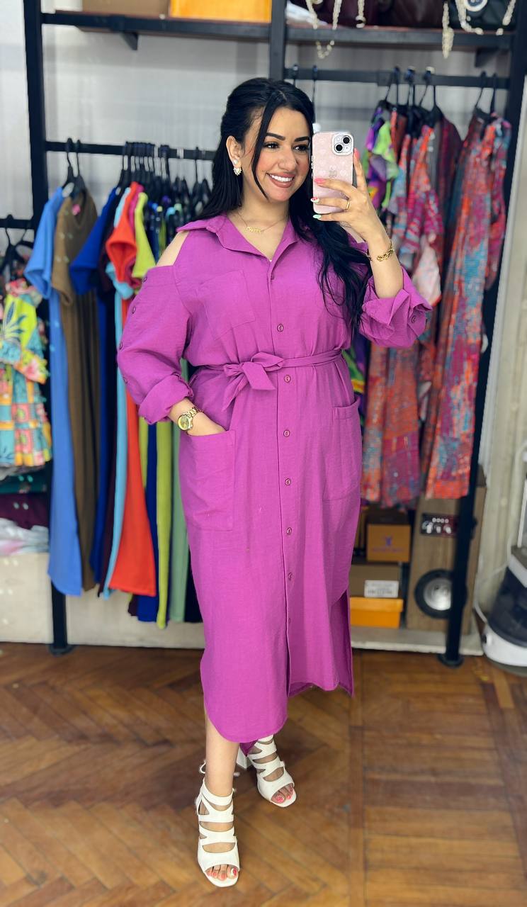 Breezy Elegance: Linen Shoulder Dress