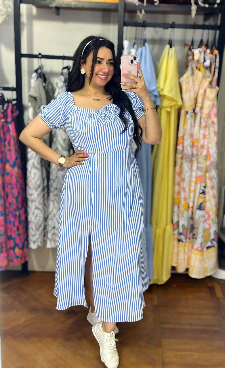 Striped Puff Sleeve Dress