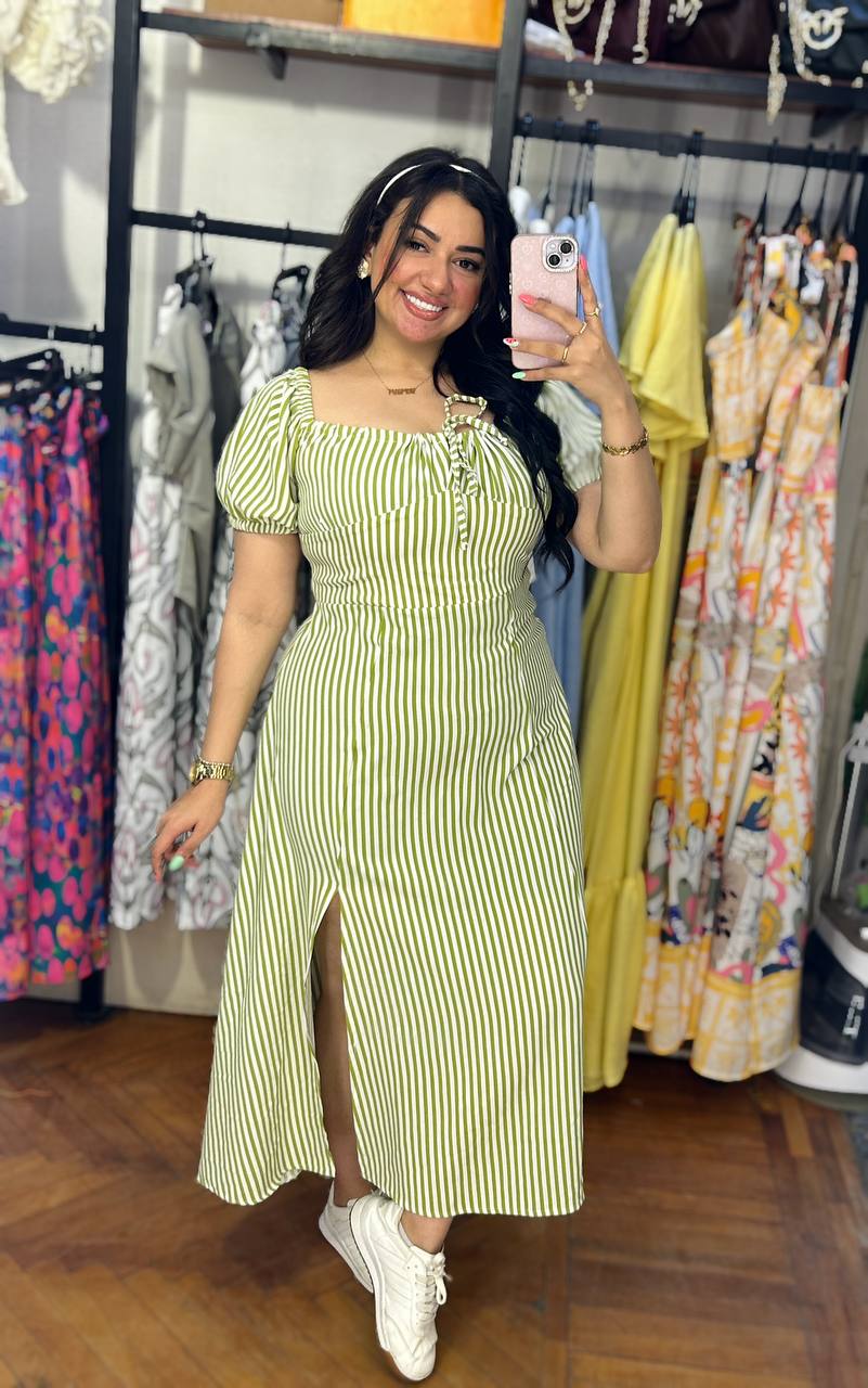 Striped Puff Sleeve Dress