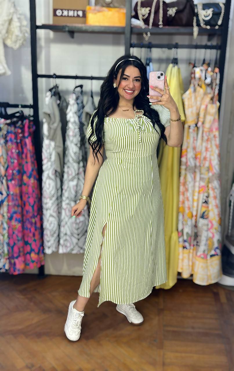 Striped Puff Sleeve Dress