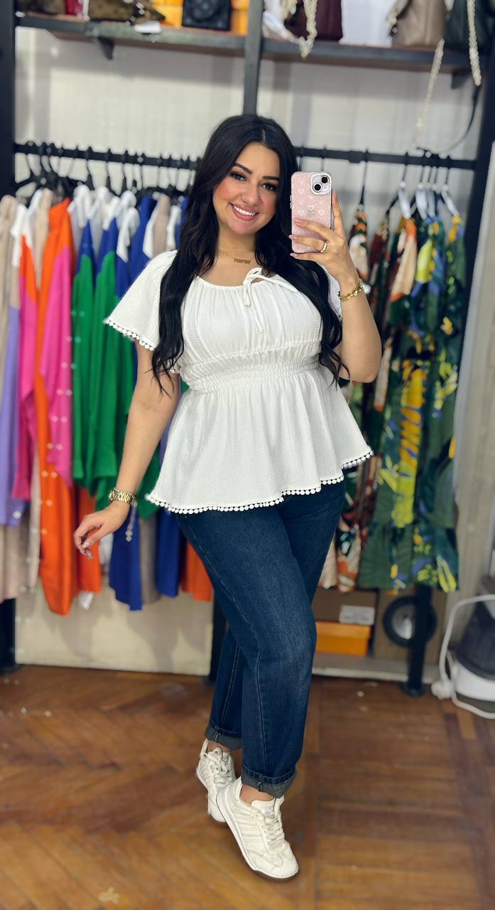 white textured blouse
