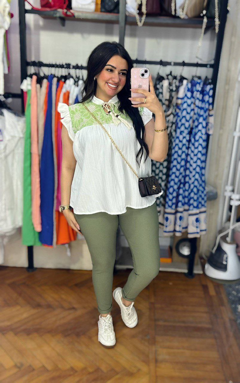 Elegant Half-Sleeve Blouse with Chest Rokama Detail