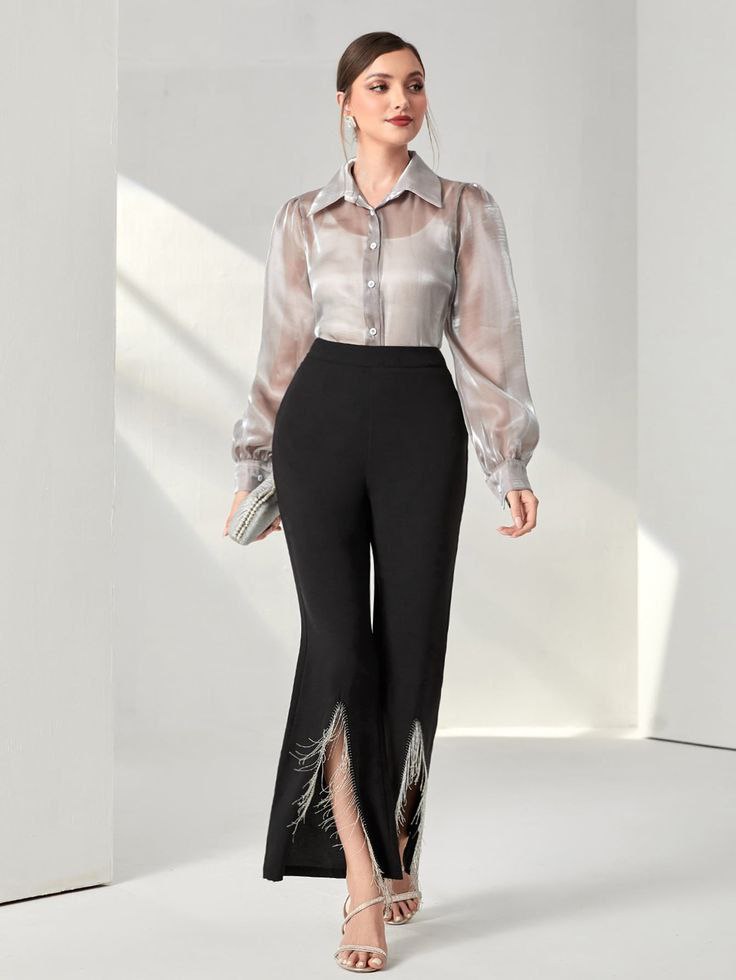 Front-Slit Flared Leggings with Chains – Bold & Trendy