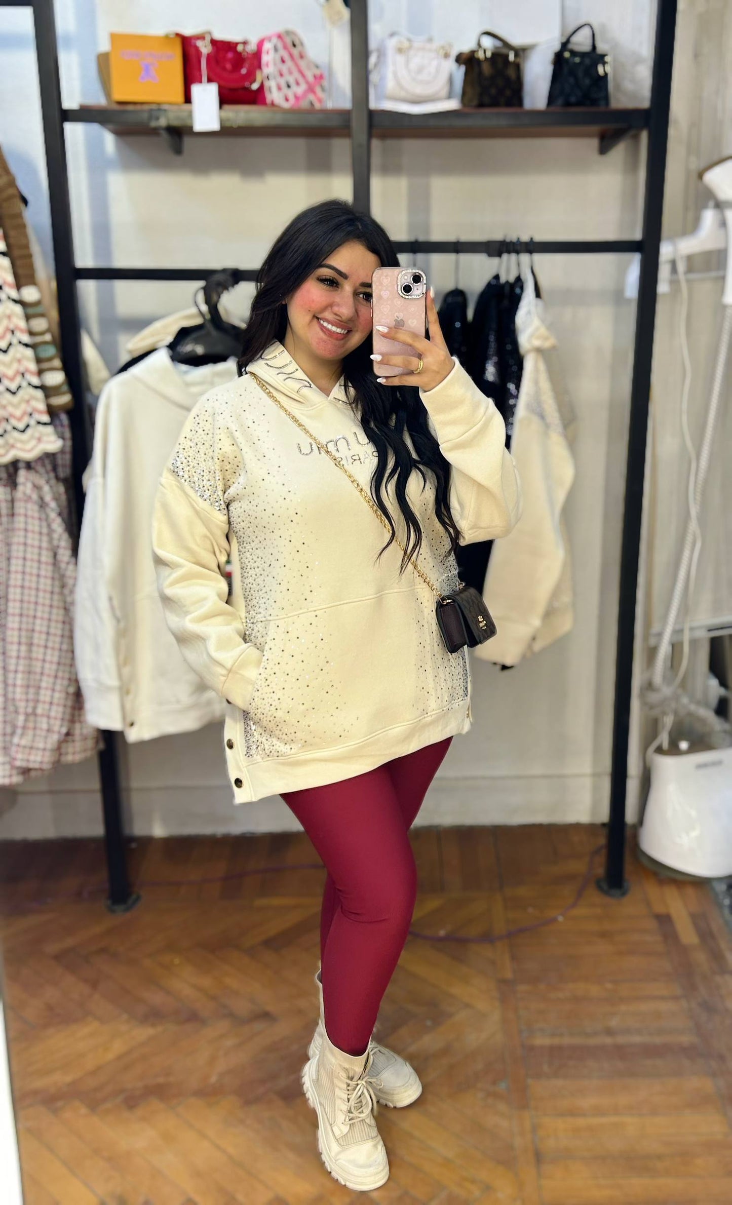 Embellished Hoodie with Front Pocket