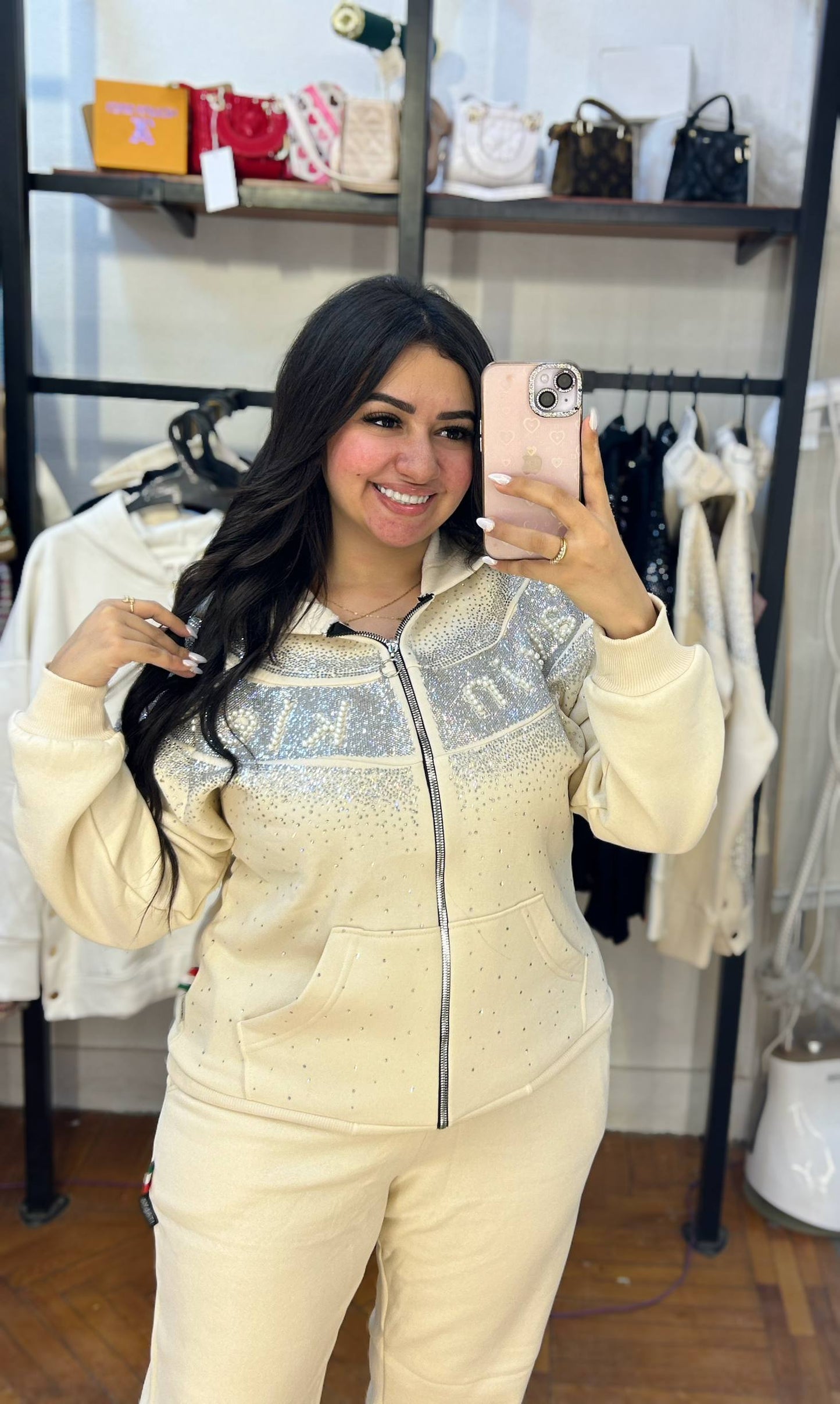 Zip-Up Jacket with Rhinestone Detailing