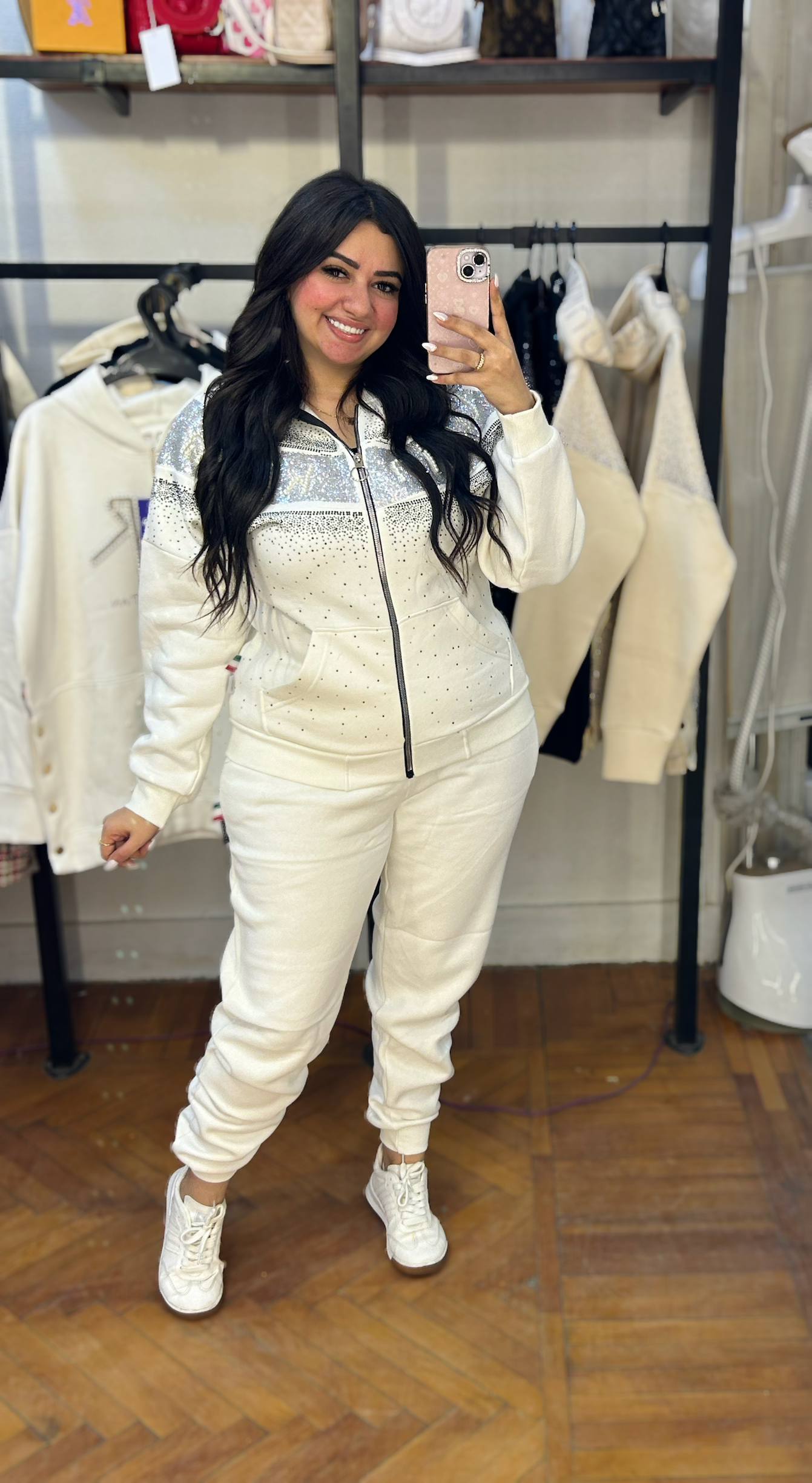 Zip-Up Jacket with Rhinestone Detailing