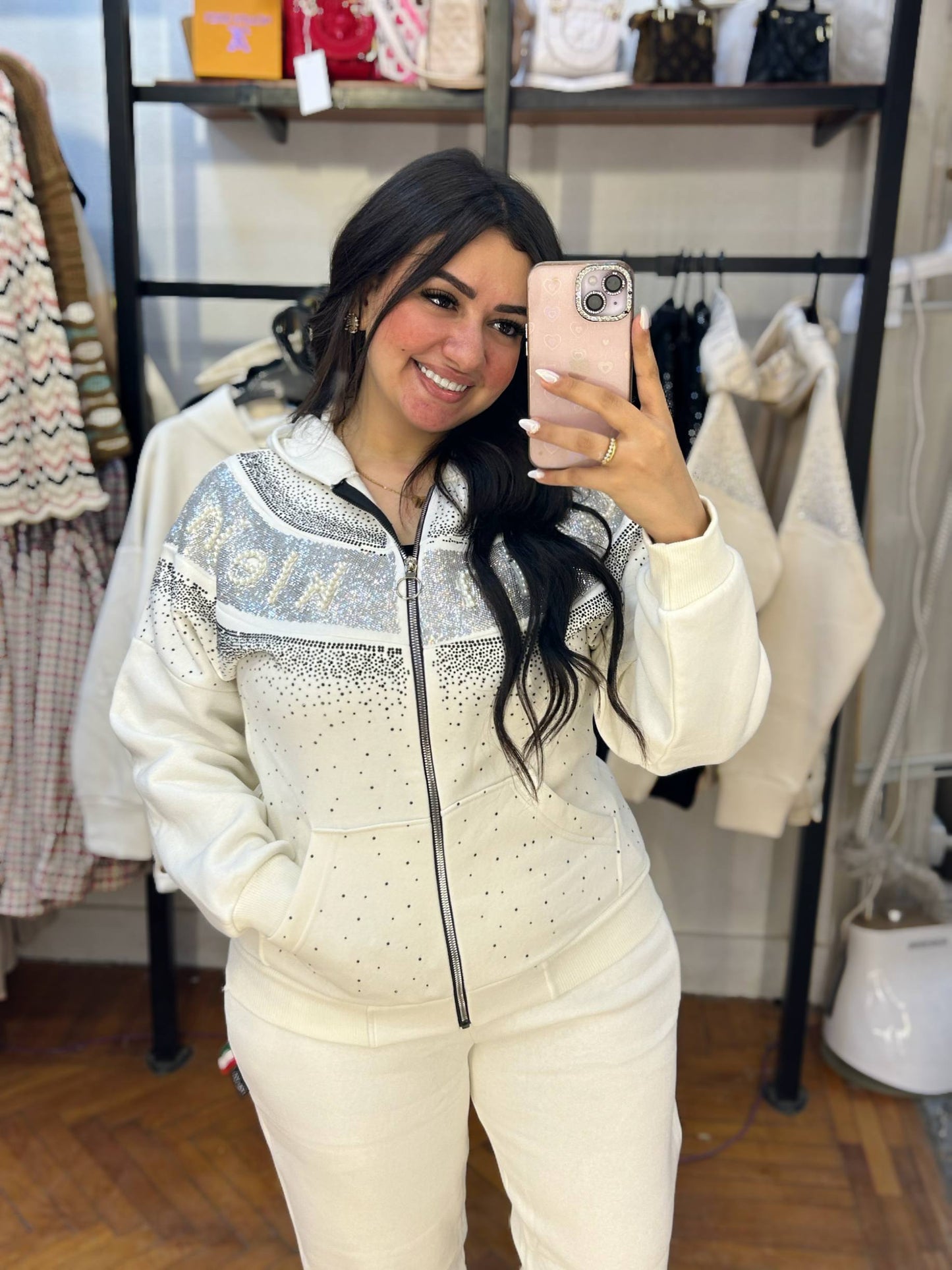 Zip-Up Jacket with Rhinestone Detailing