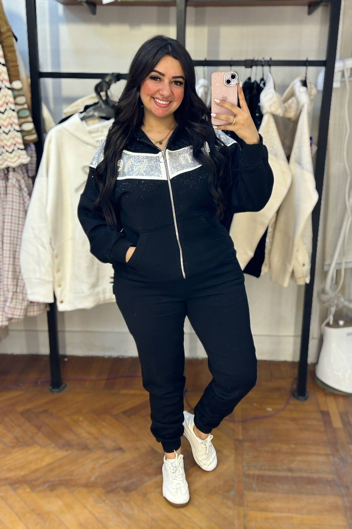 Zip-Up Jacket with Rhinestone Detailing