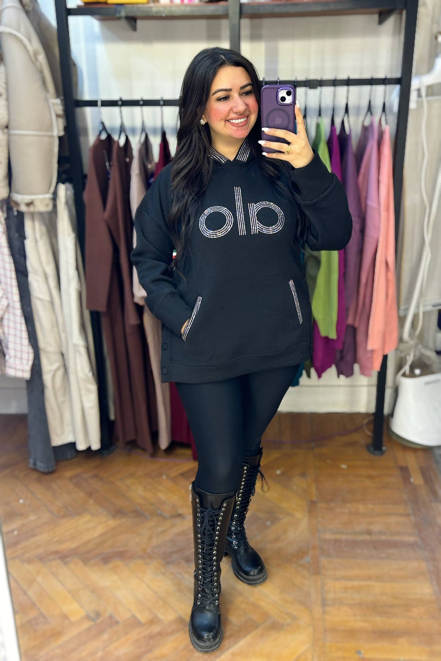 Rhinestone “ALO” Embellished Sweatshirt
