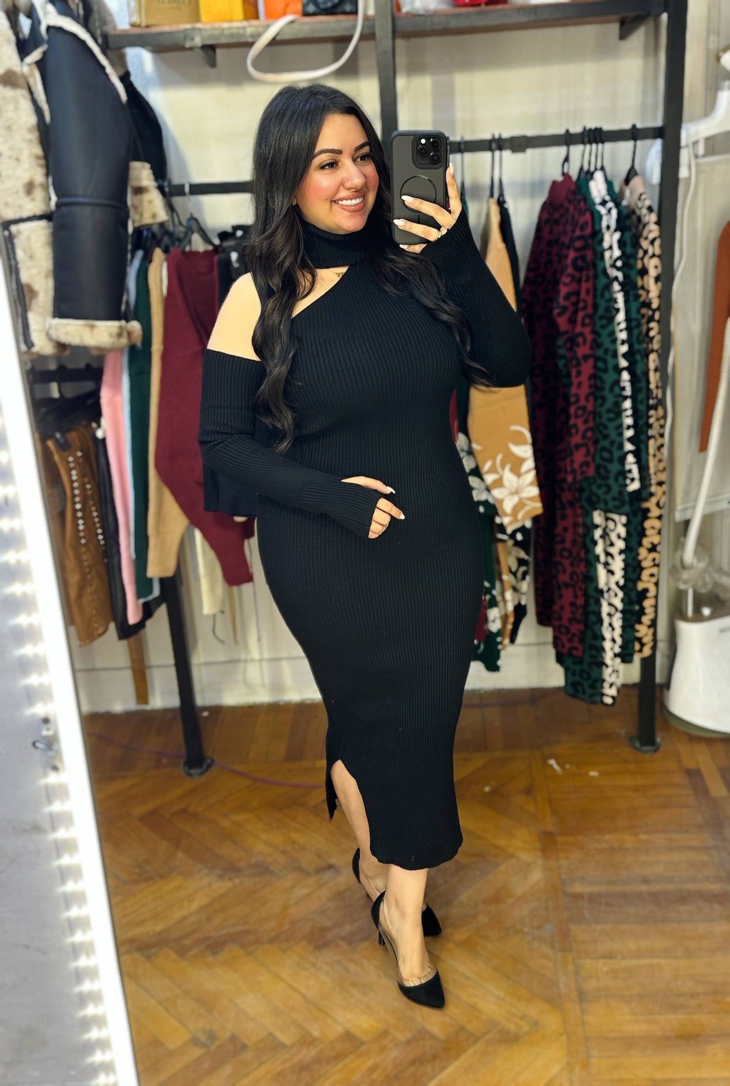 Winter One-Shoulder Knit Dress