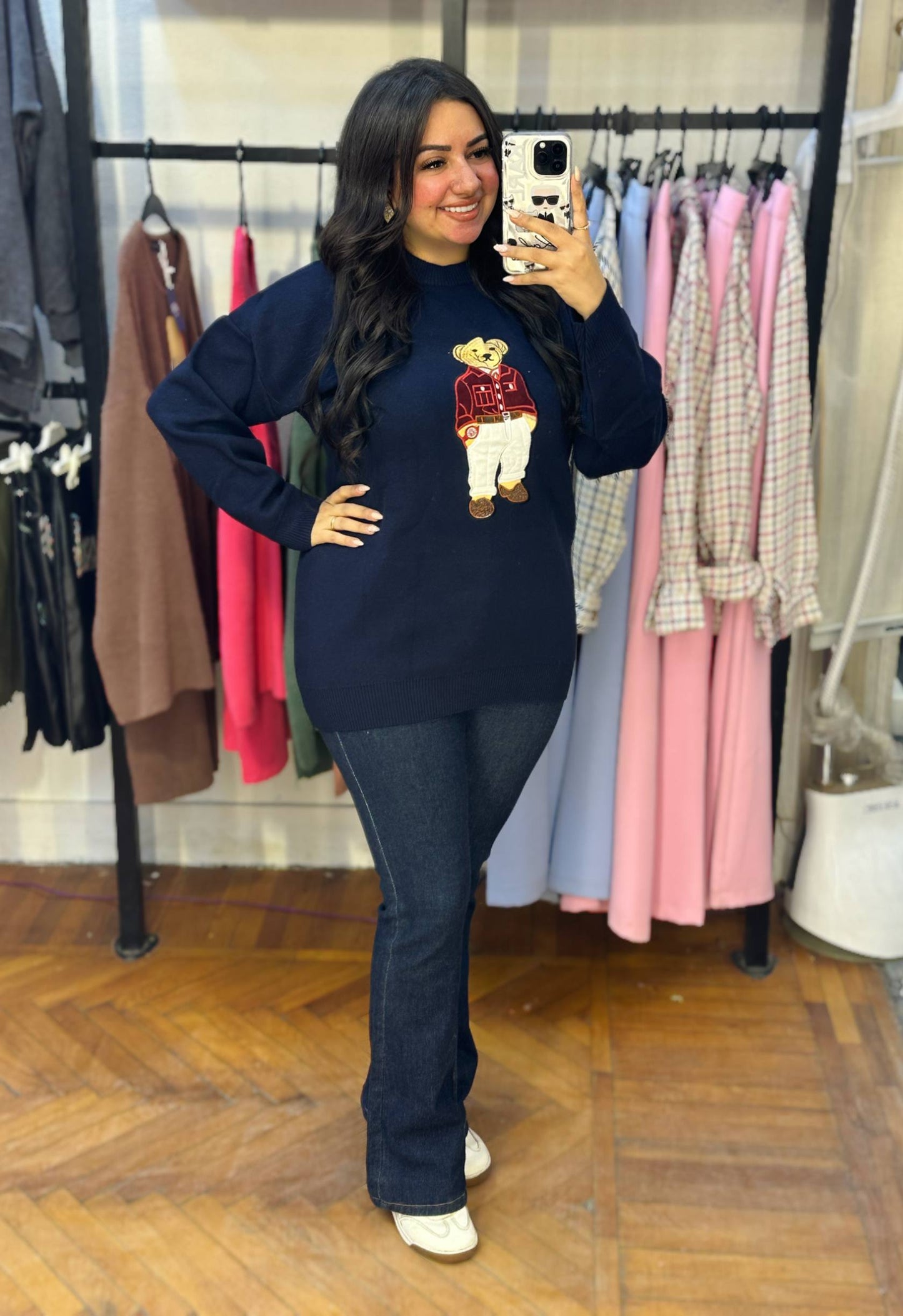 Knitted Sweater with Teddy Bear Design