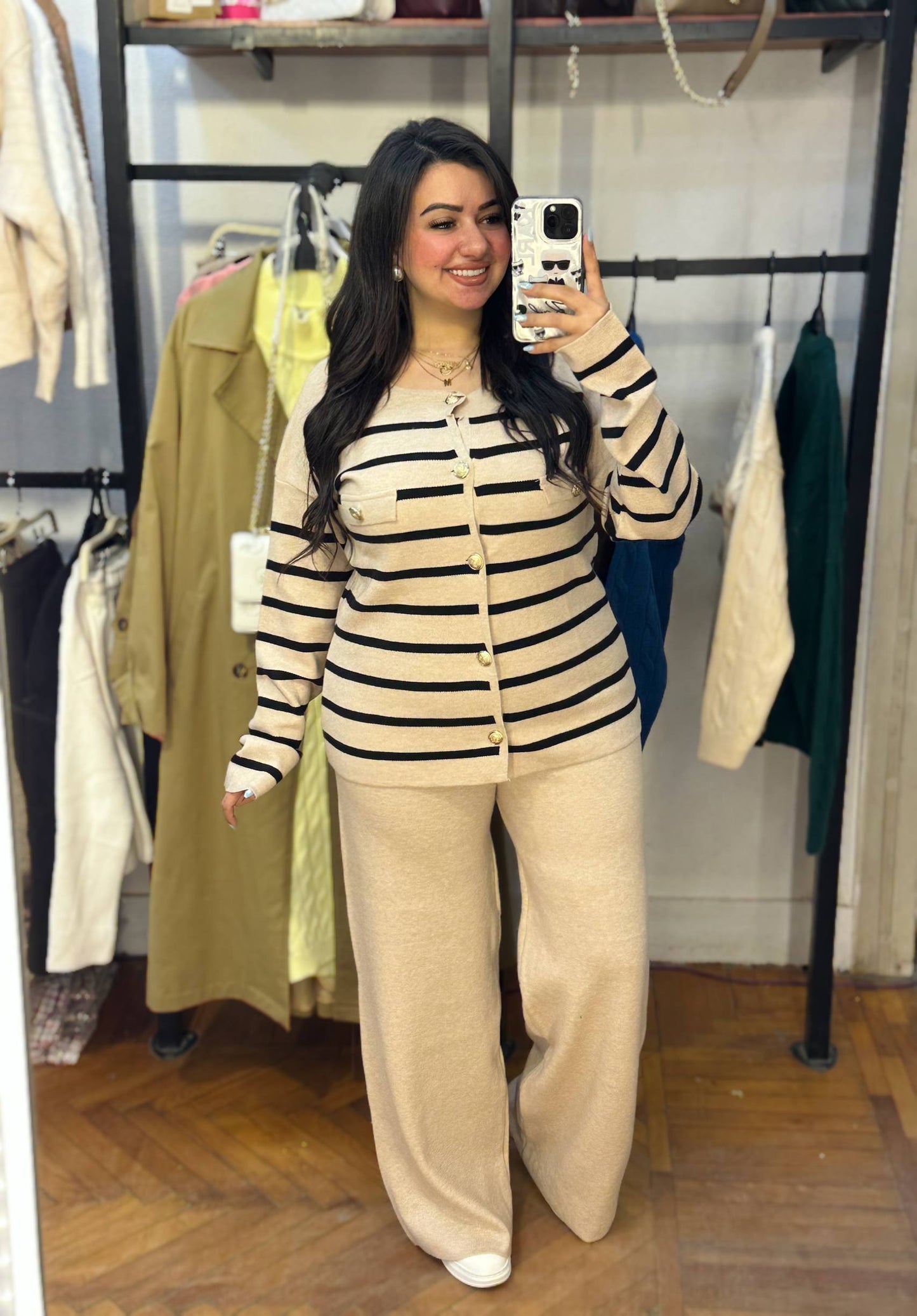 Knit Set with Gold Button Jacket