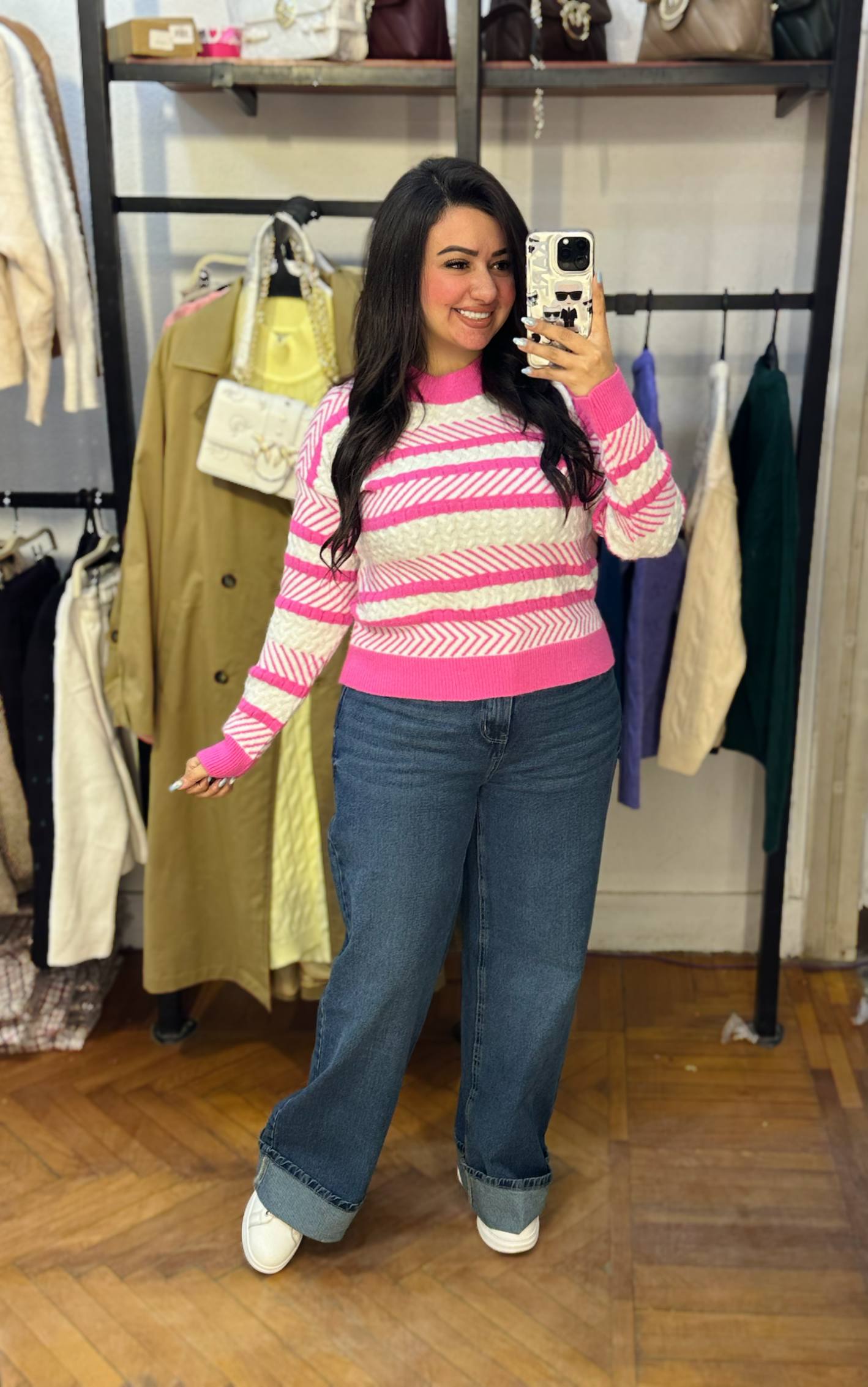 Striped Knit Sweater with White Accents