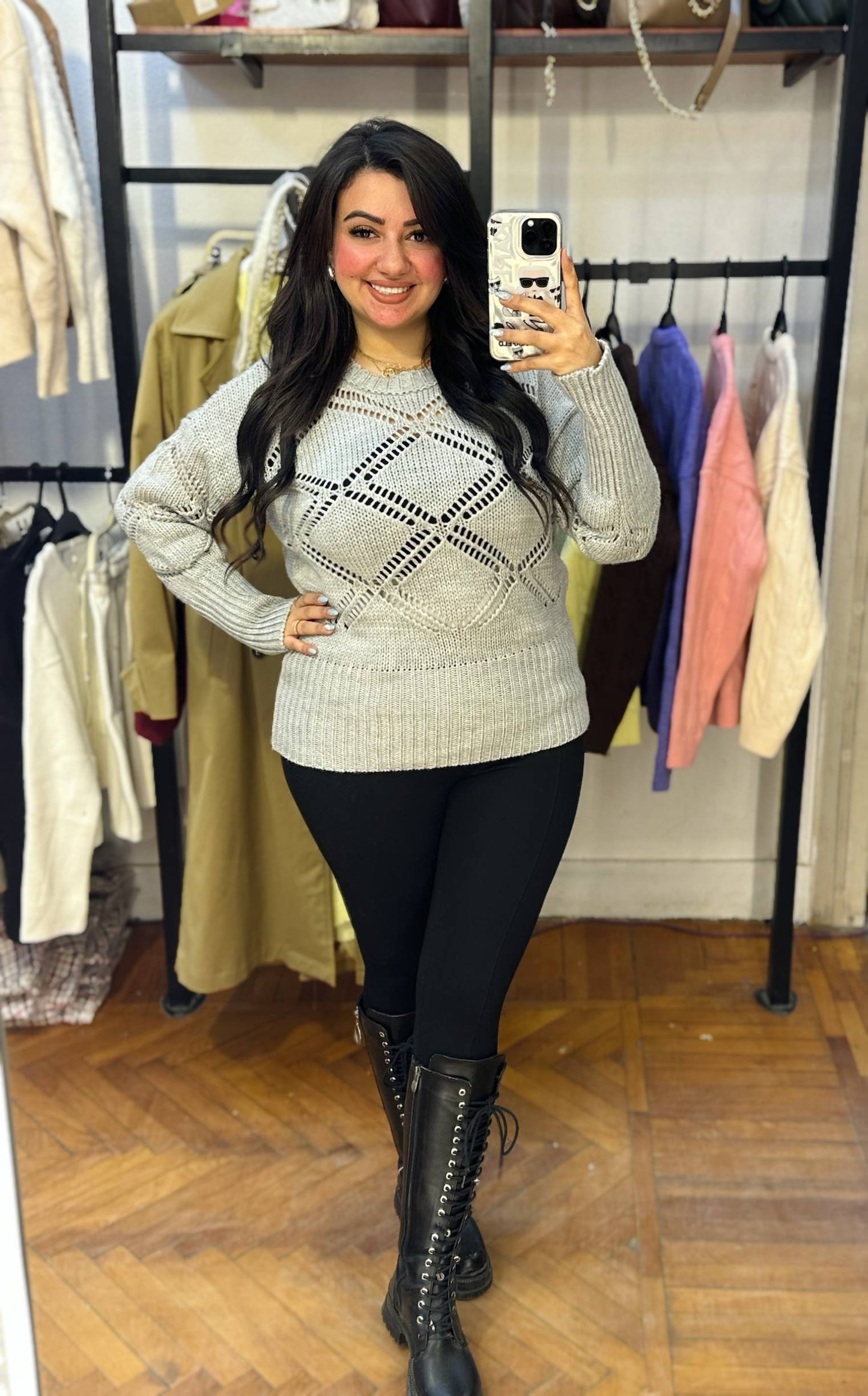 Lightweight Open-Work Knit Pullover
