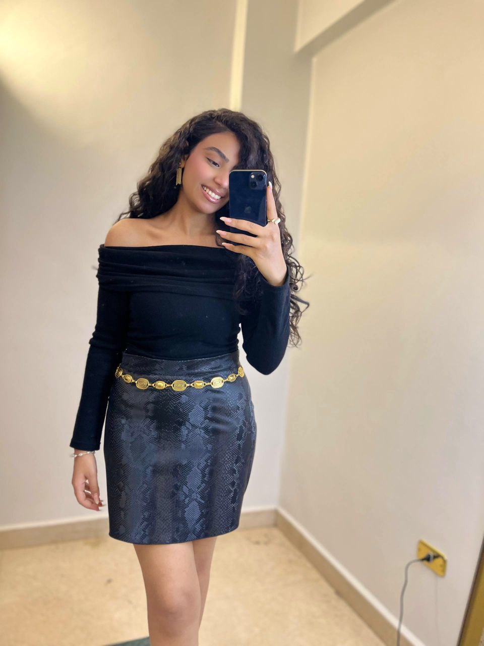 Black Snake-Print Faux Leather Mini Skirt