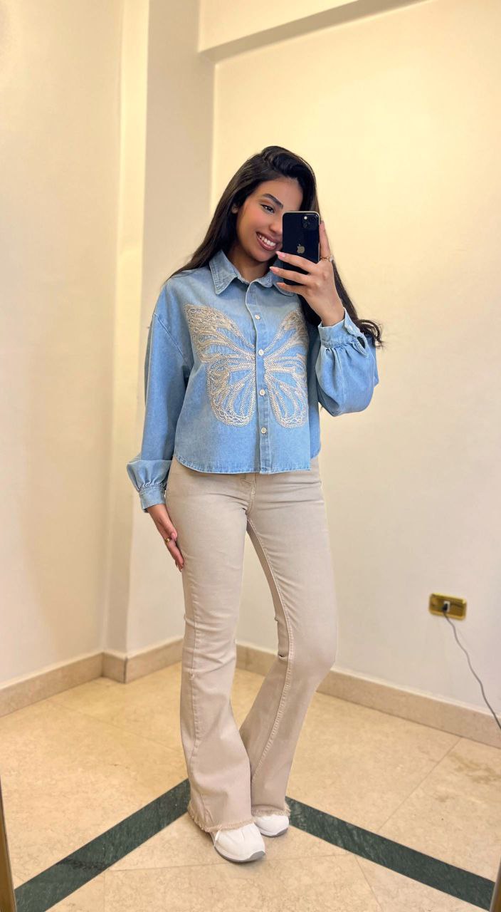 Embroidered Butterfly Denim Shirt