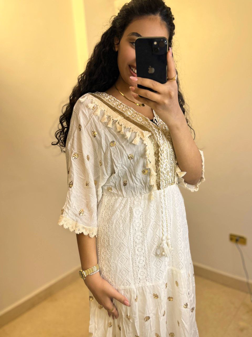 Embroidered Maxi Dress with Tassel Detail