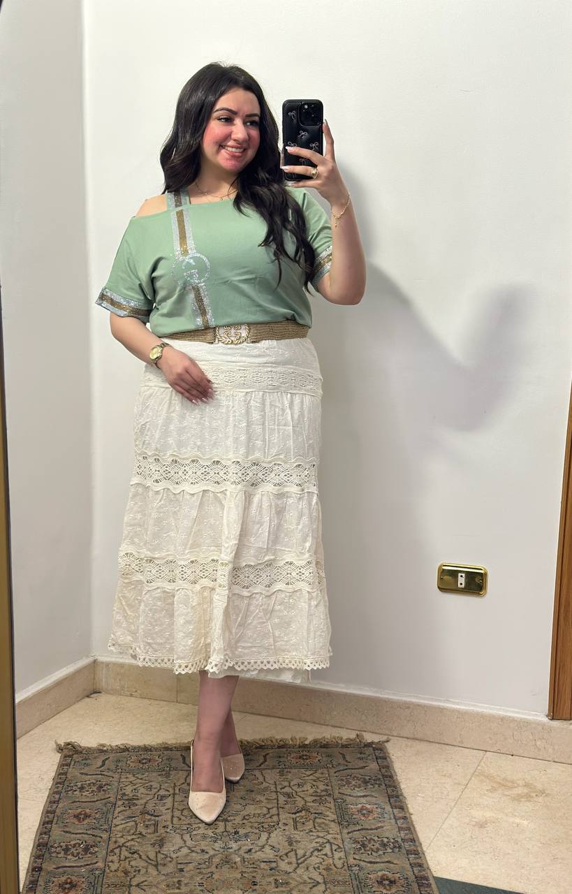 Tiered Lace Maxi Skirt with Intricate Eyelet Embroidery