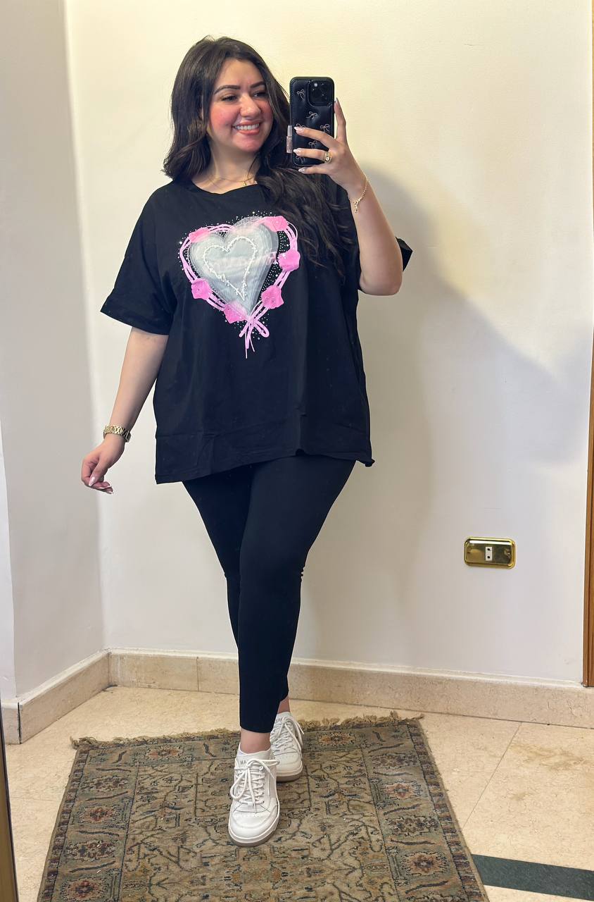 Modern Cotton Top with Artistic 3D Heart Detail