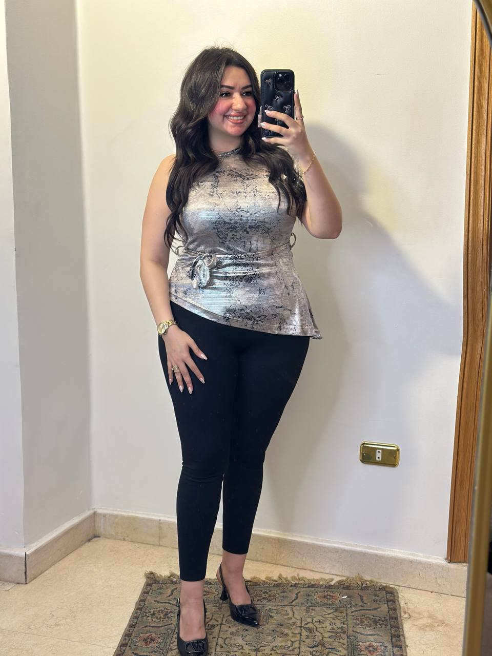 Silver-Sheen Asymmetric Blouse