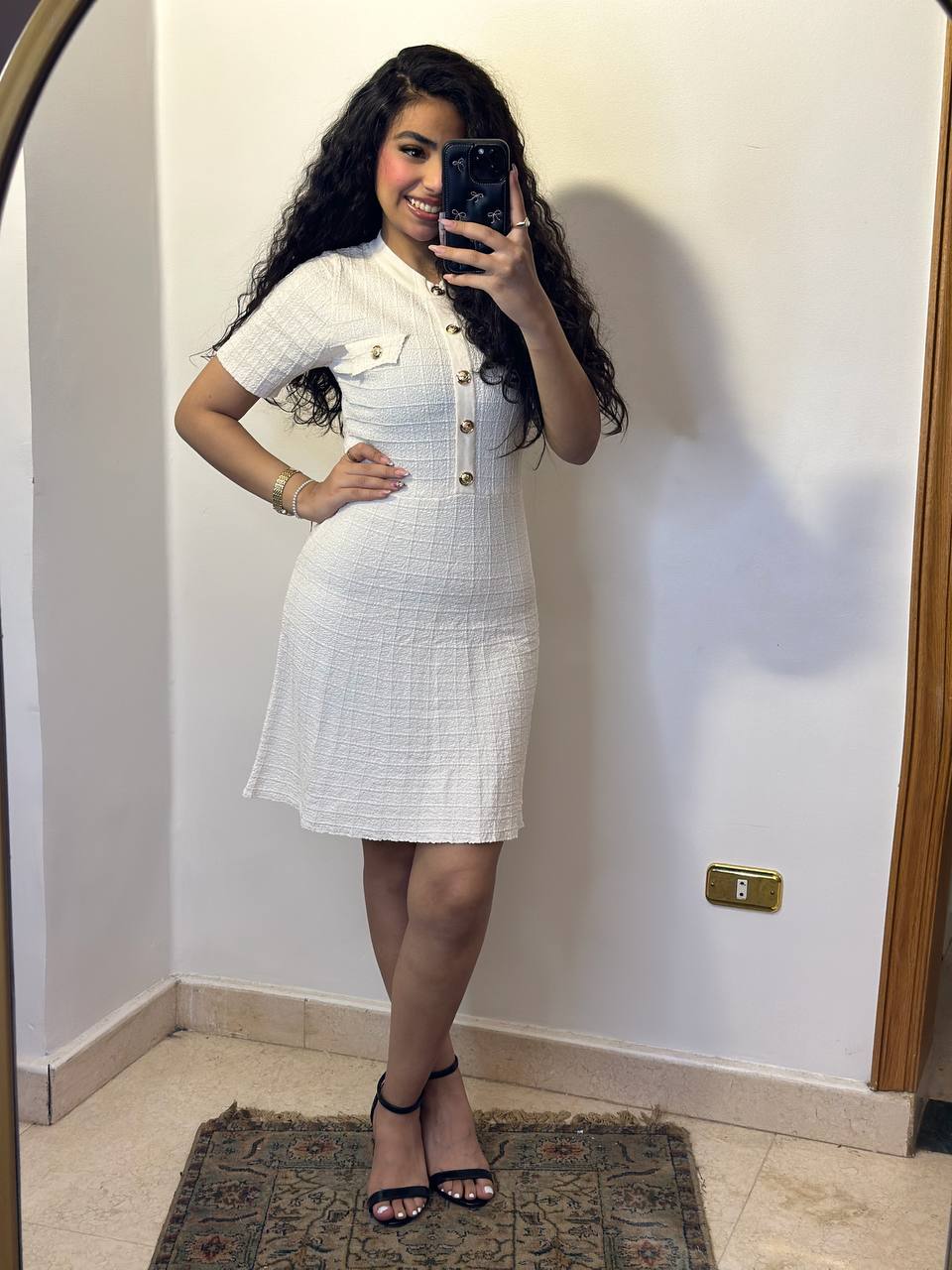 Elegant Textured Buttoned Dress