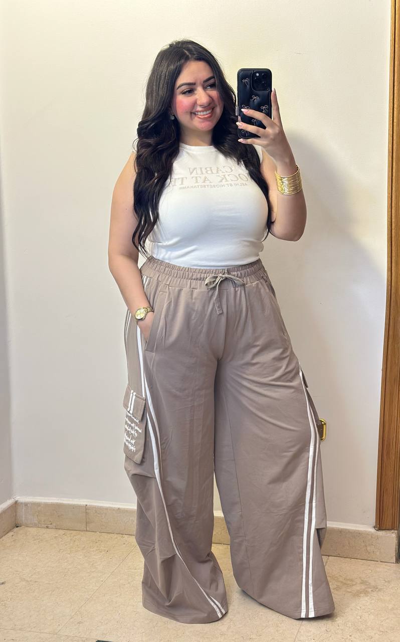 2-Piece Sporty Casual Set with Cargo Wide-Leg Trousers