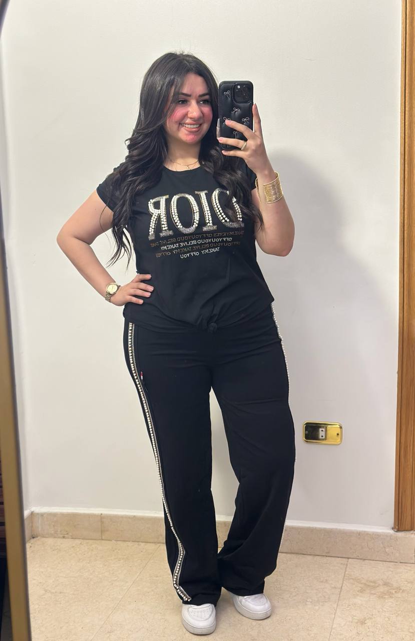 Embellished Logo Casual Two-Piece Set