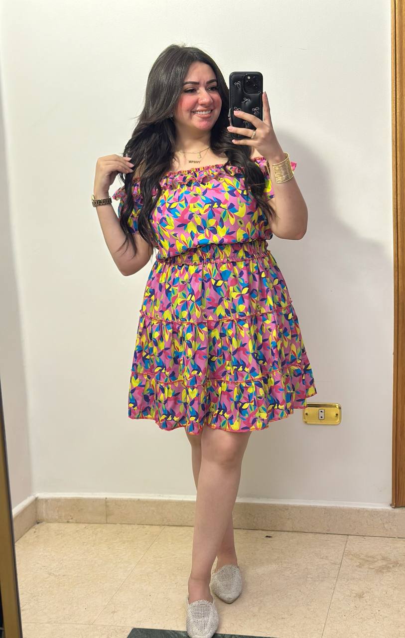 Vibrant Two-Piece Off-the-Shoulder Top & Tiered Skirt Set