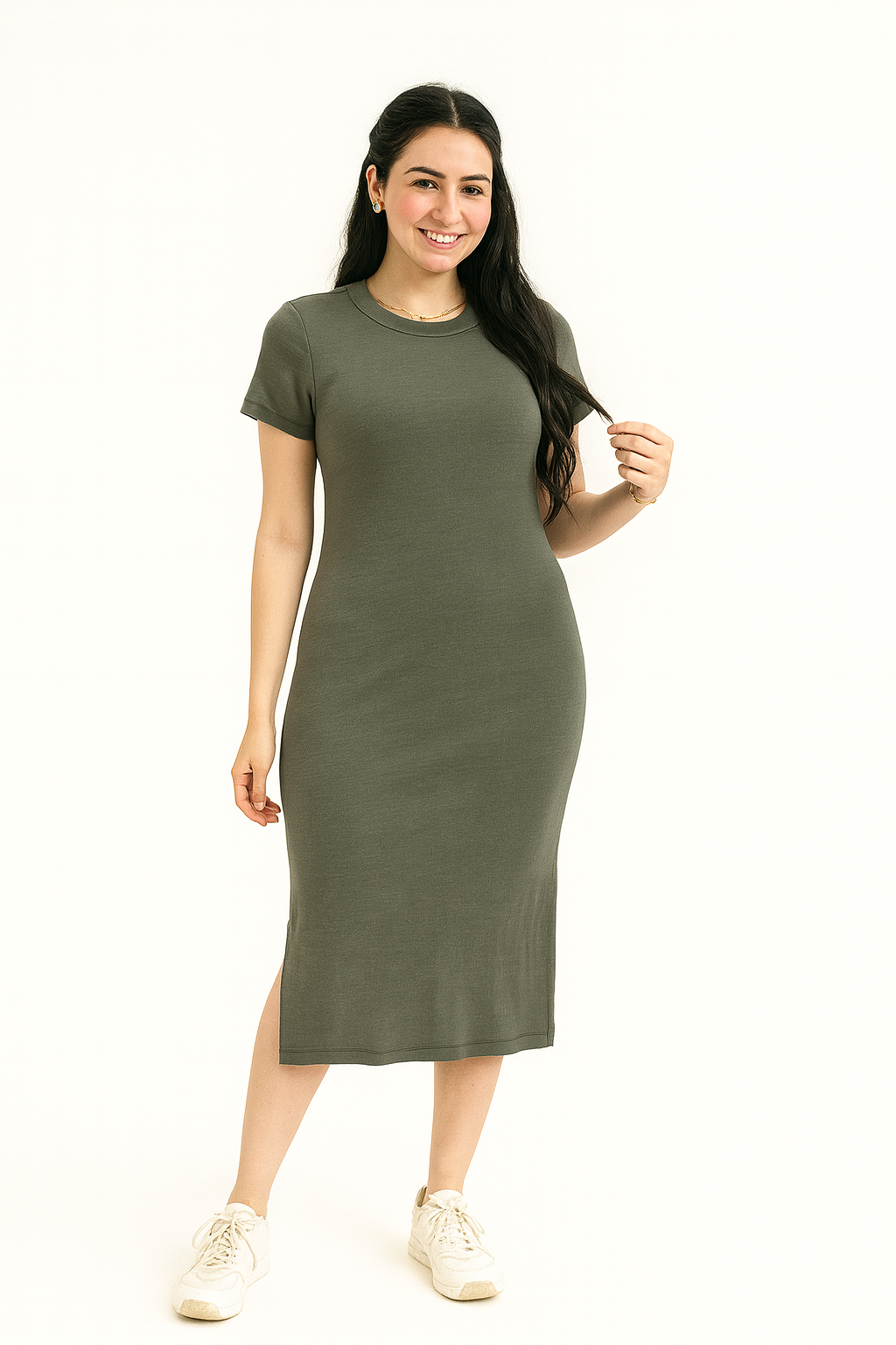 Mini Rib Half Sleeves Dress