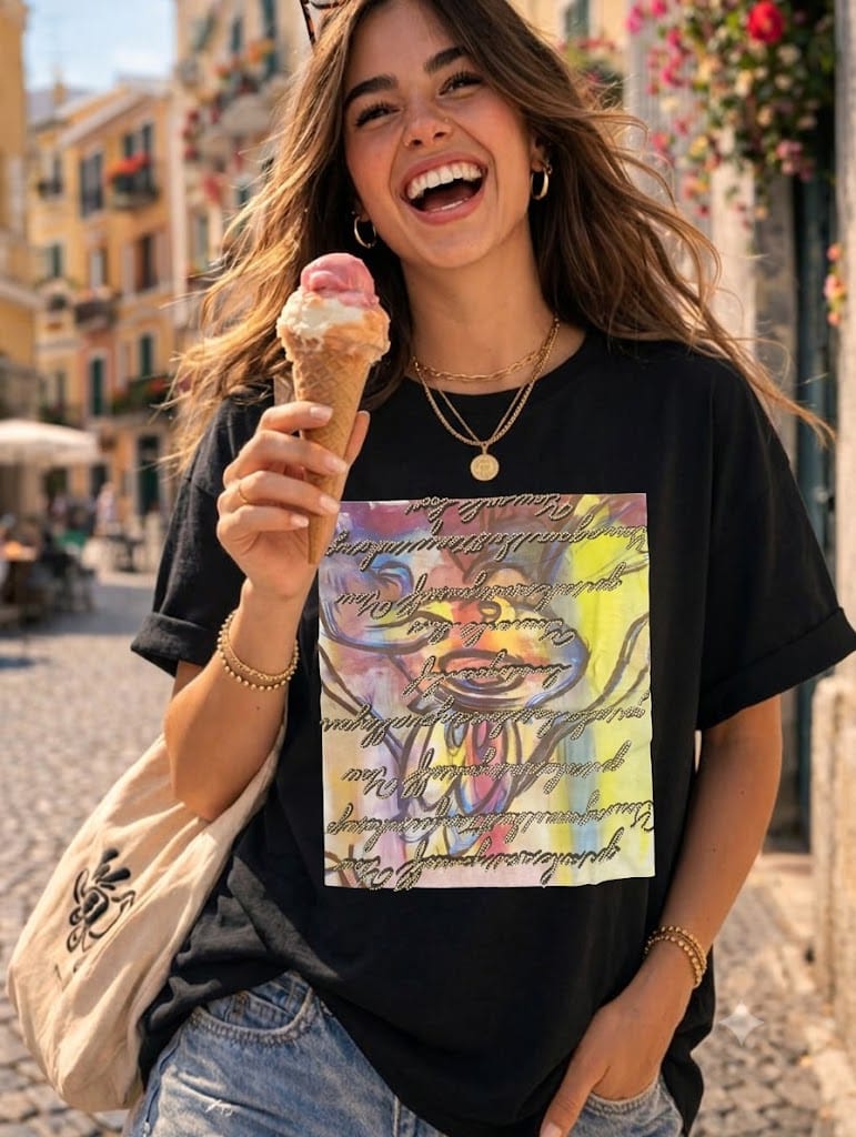 Oversized Black Graphic Print T-Shirt – Artistic Statement Tee