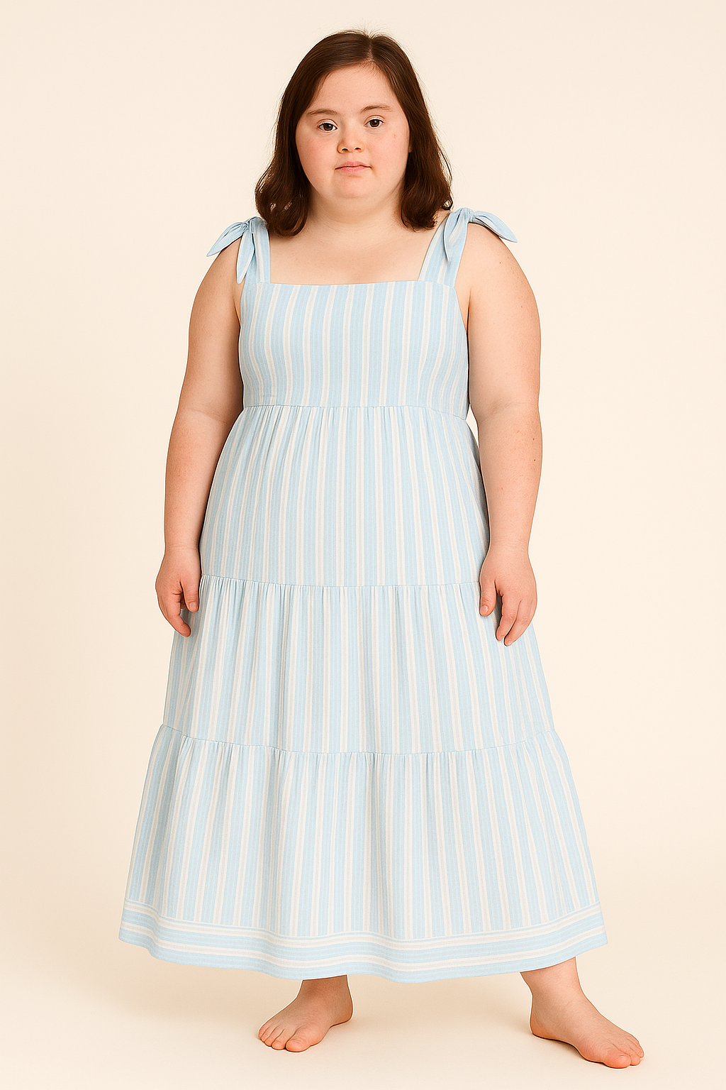 Striped Sleeveless Maxi Dress with Bow Tie Straps