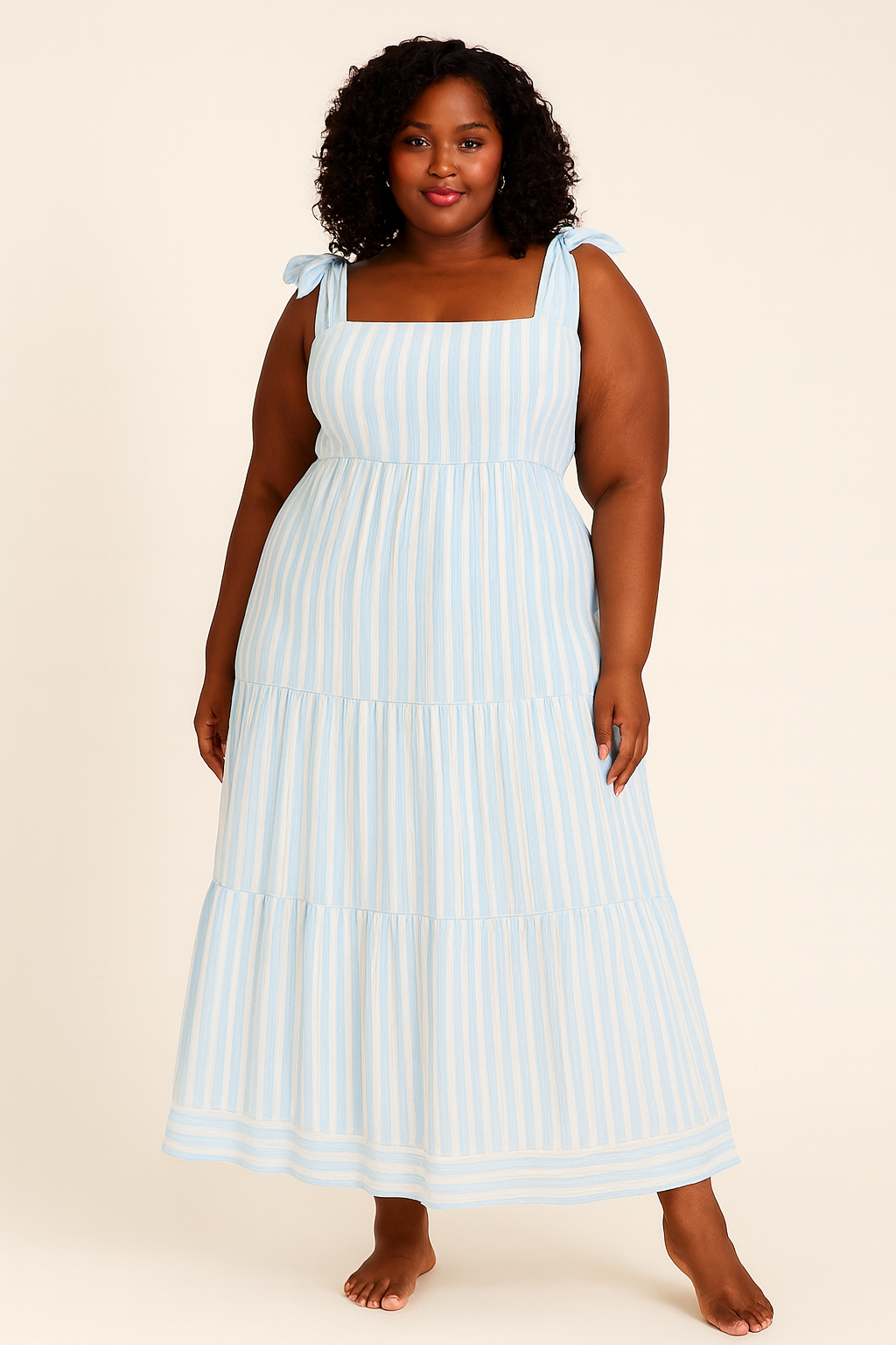 Striped Sleeveless Maxi Dress with Bow Tie Straps