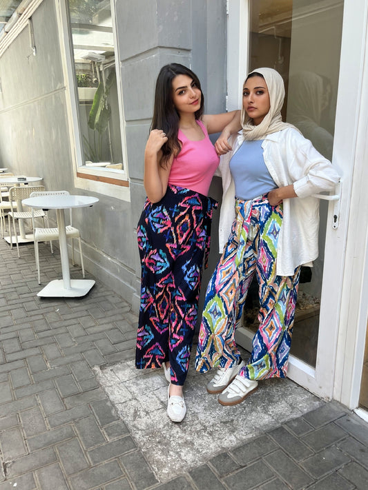 vibrant, wide-leg printed pants