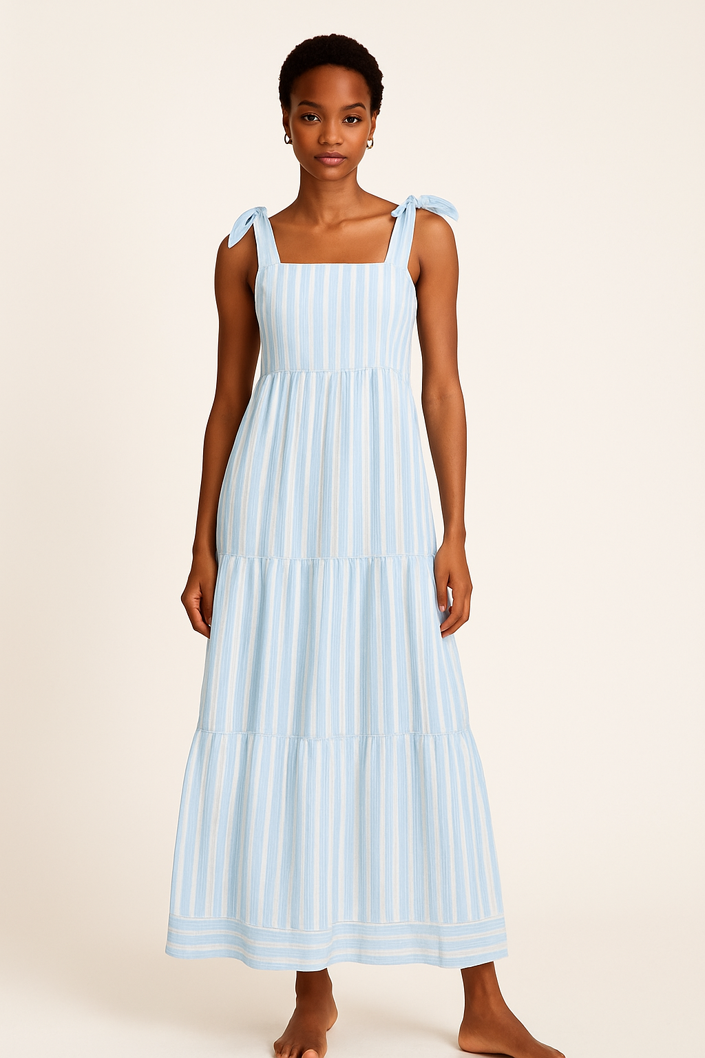 Striped Sleeveless Maxi Dress with Bow Tie Straps