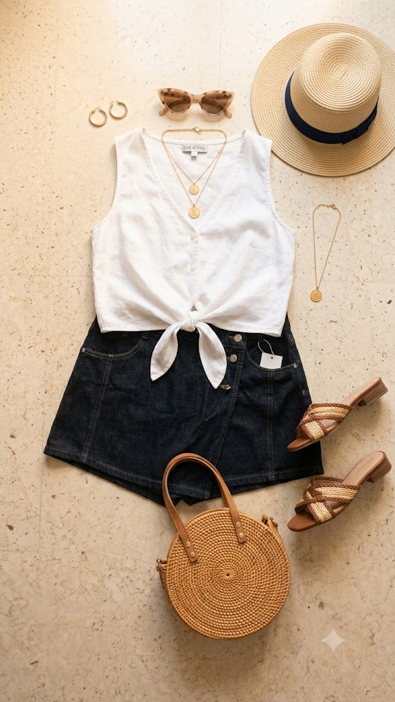 High-Waisted Denim Wrap Skort