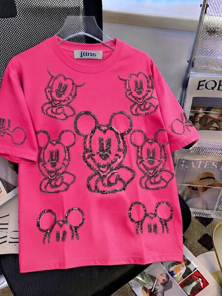 Oversized Rhinestone Mickey Face Graphic T-Shirt – Casual Statement Tee