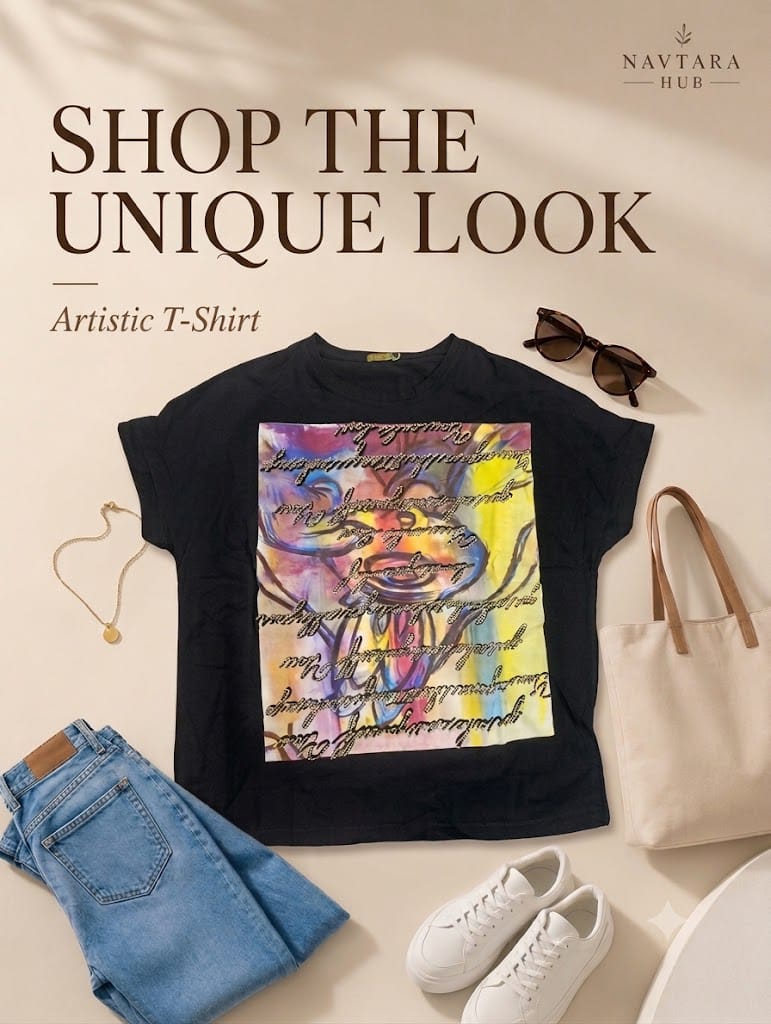 Oversized Black Graphic Print T-Shirt – Artistic Statement Tee