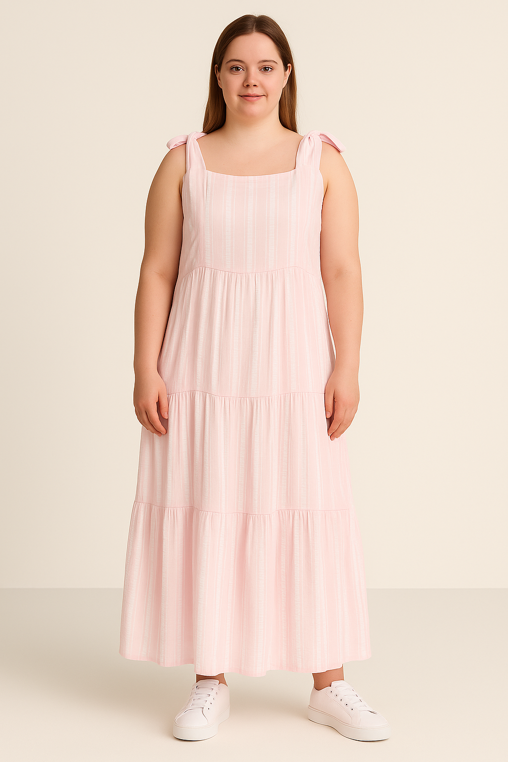 Striped Sleeveless Maxi Dress with Bow Tie Straps