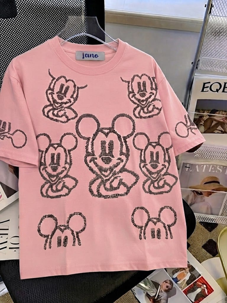 Oversized Rhinestone Mickey Face Graphic T-Shirt – Casual Statement Tee