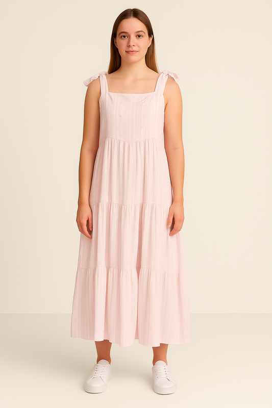 Striped Sleeveless Maxi Dress with Bow Tie Straps