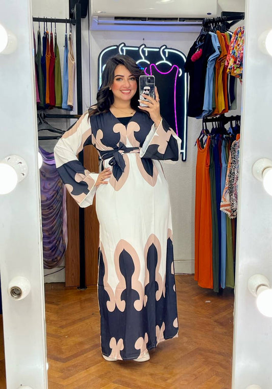 Elegant Printed Long Sleeve Maxi Dress"