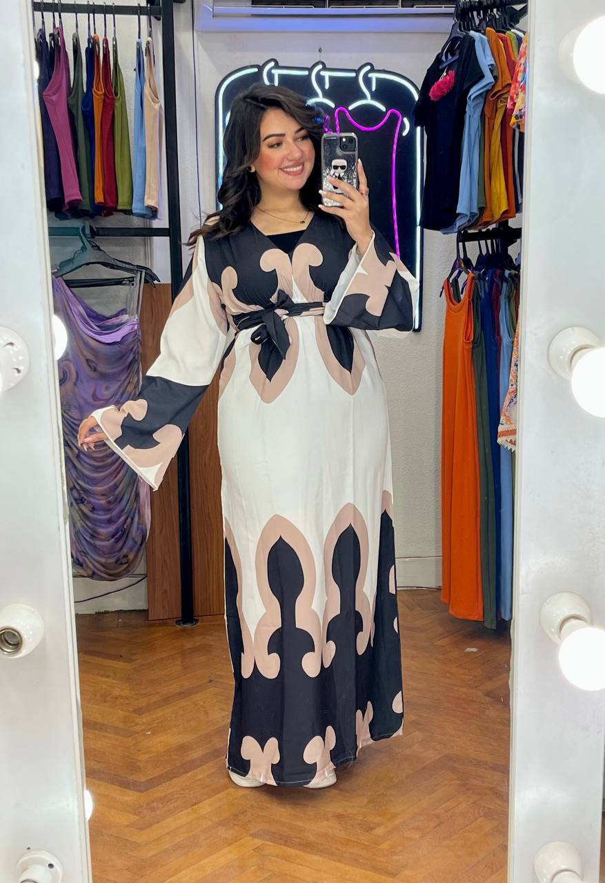 Elegant Printed Long Sleeve Maxi Dress"