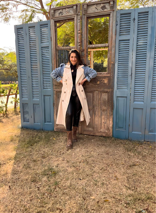 Trench Coat with Denim Long Sleeve