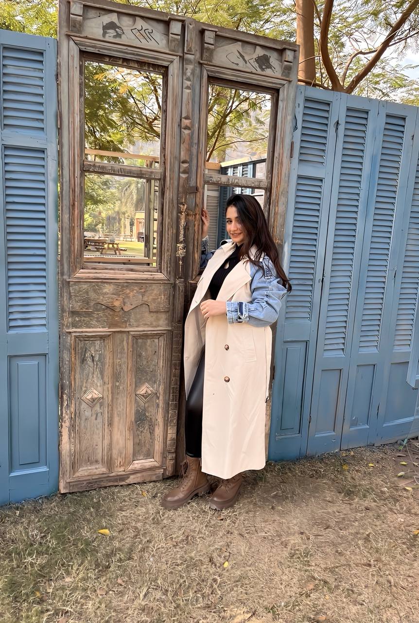 Trench Coat with Denim Long Sleeve