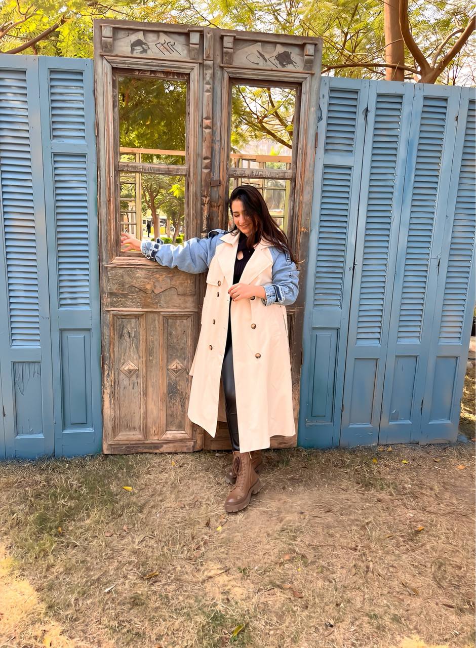 Trench Coat with Denim Long Sleeve