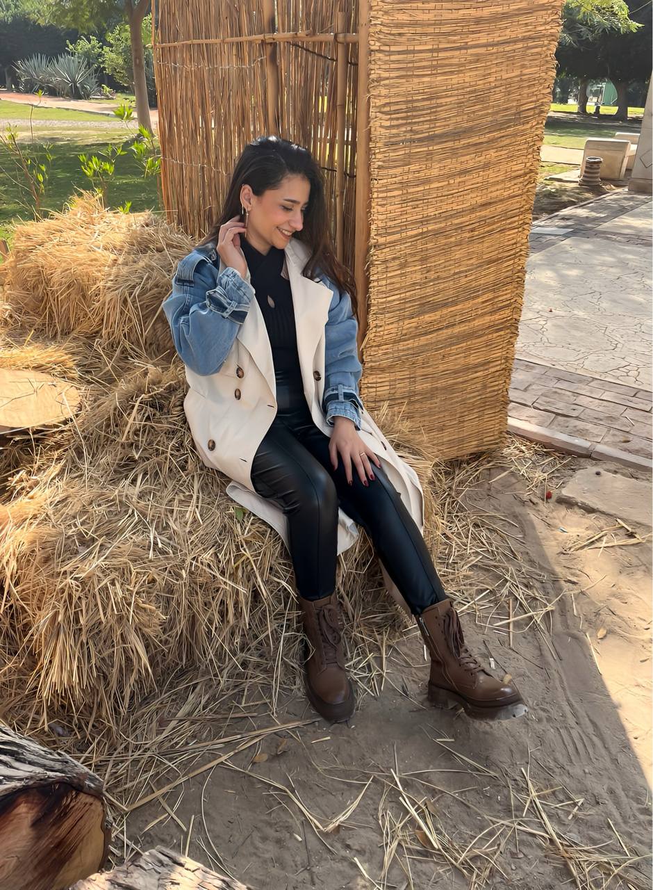 Trench Coat with Denim Long Sleeve