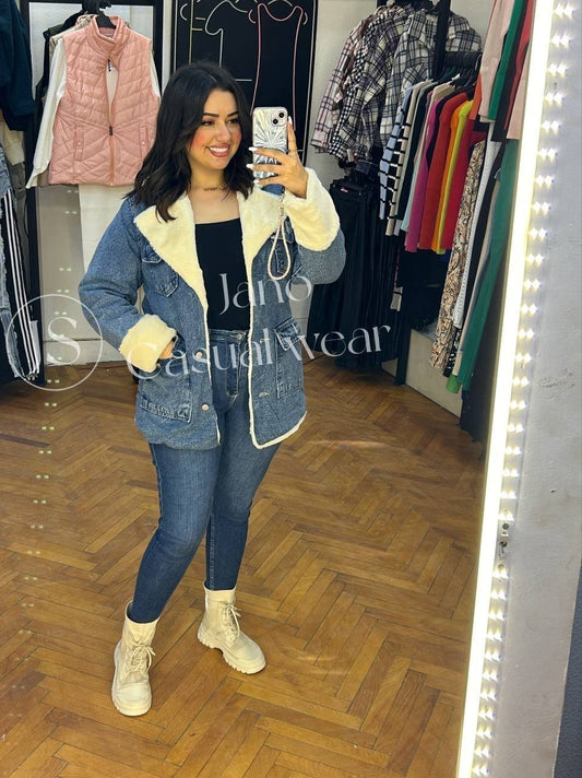 Long fur jeans jacket