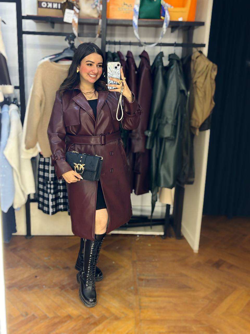 trendy leather trench coat